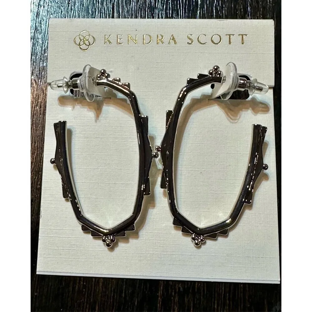 Kendra Scott NEW earrings - Baroque Ella silver hoops - Picture 7 of 8